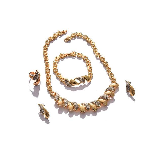 Sohi Womens Gold Metallic Twisted Necklace, Earrings, Bracelet And Ring (Set Of 4) Product Image