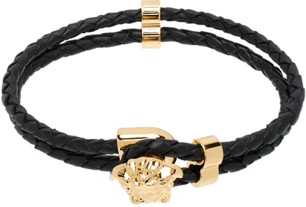 VERSACE Black Medusa Braided Leather Bracelet Product Image