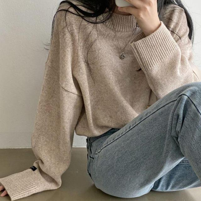 Round Neck Plain Sweater Product Image