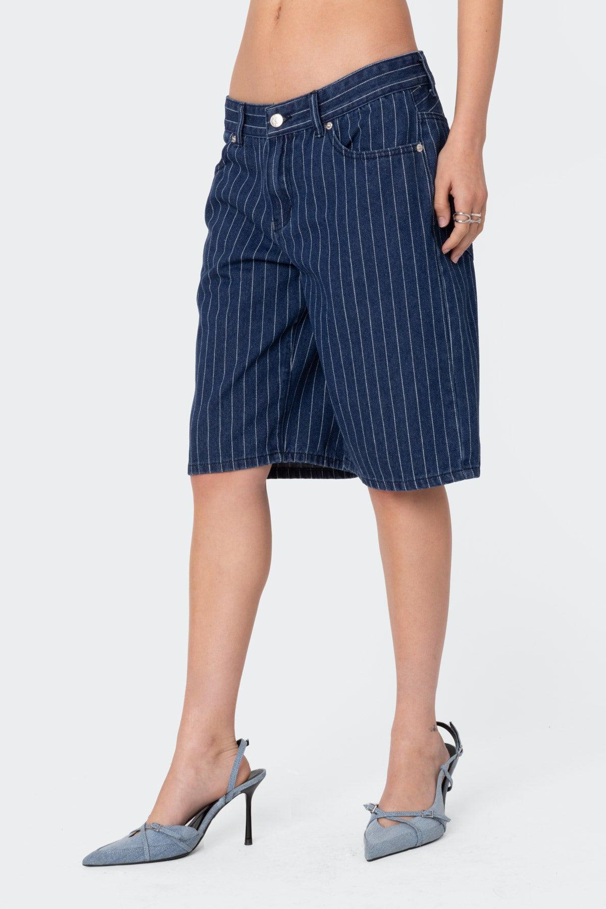 Pinstripe Denim Bermuda Shorts Product Image