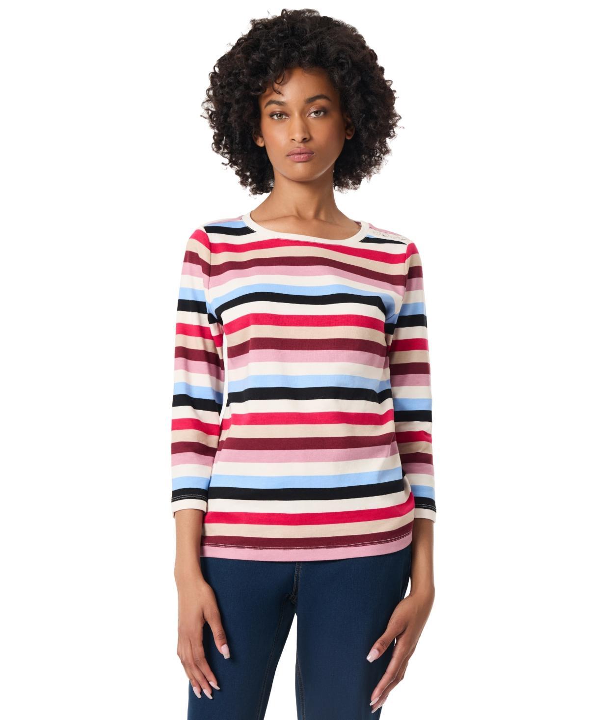 Jones New York Womens Cotton Striped 3/4-Sleeve Tee Product Image