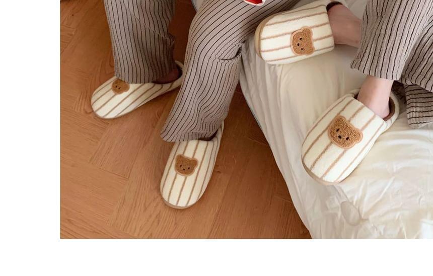 Bear Applique Striped Slippers Product Image