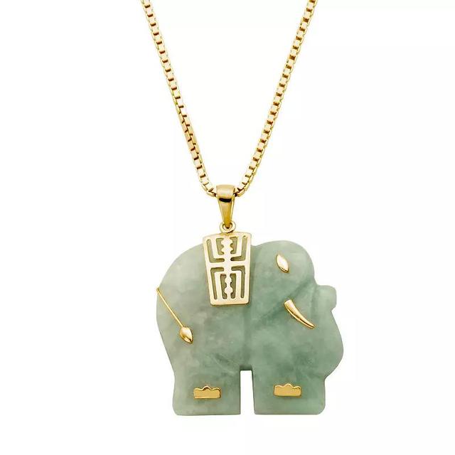 Dynasty Jade 18k Gold over Sterling Silver Genuine Jade Carved Elephant Pendant Necklace, Womens Gold Tone Product Image