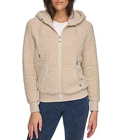 Andrew Marc Spor Teddy Fleece Knit Hoodie Neck Long Sleeve Front Zipper Jacket Product Image