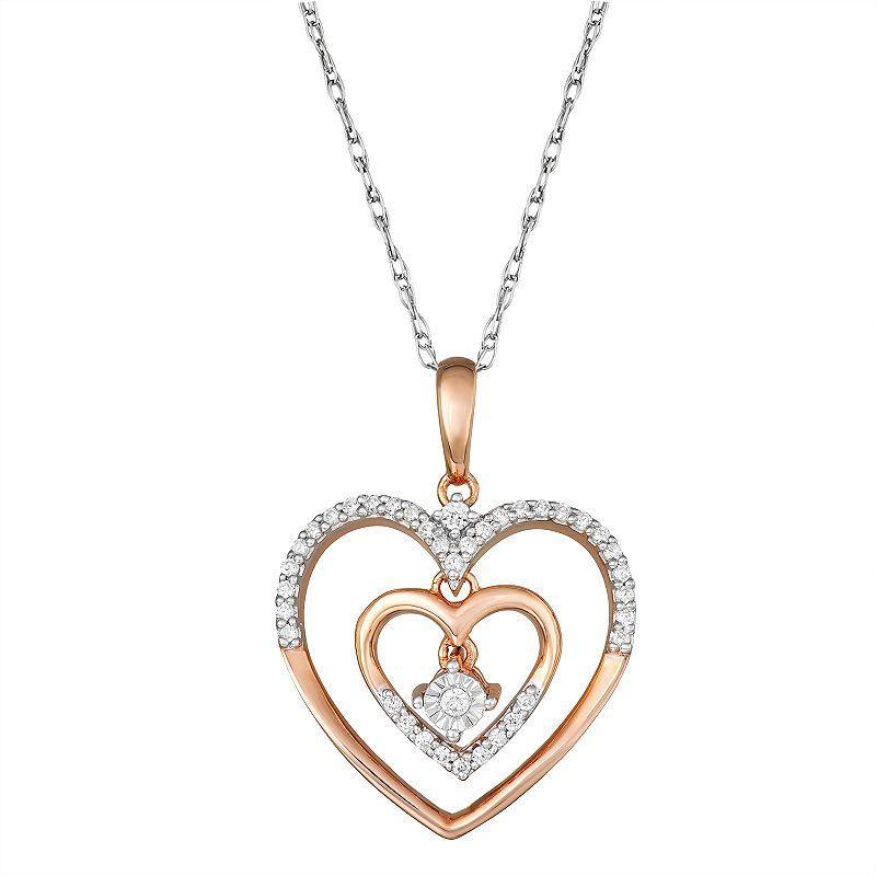 10k Rose Gold 1/6 Carat T.W. Diamond Double Heart Pendant, Womens 10k Pink Product Image