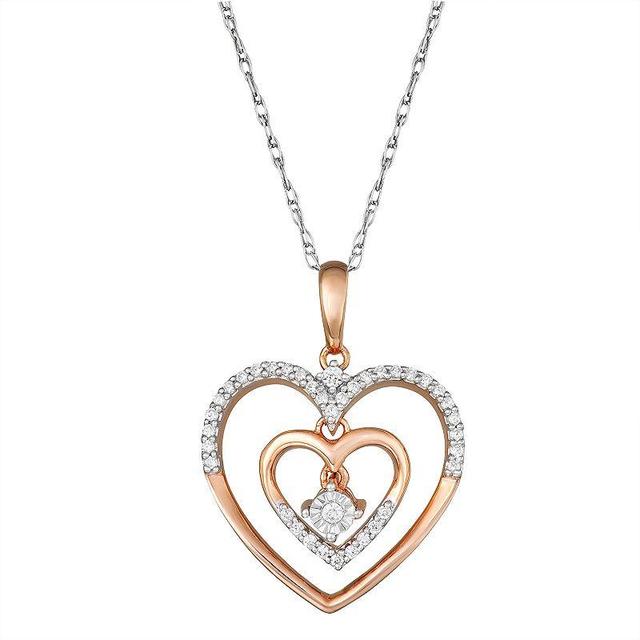 10k Rose Gold 1/6 Carat T.W. Diamond Double Heart Pendant, Womens 10k Pink Product Image