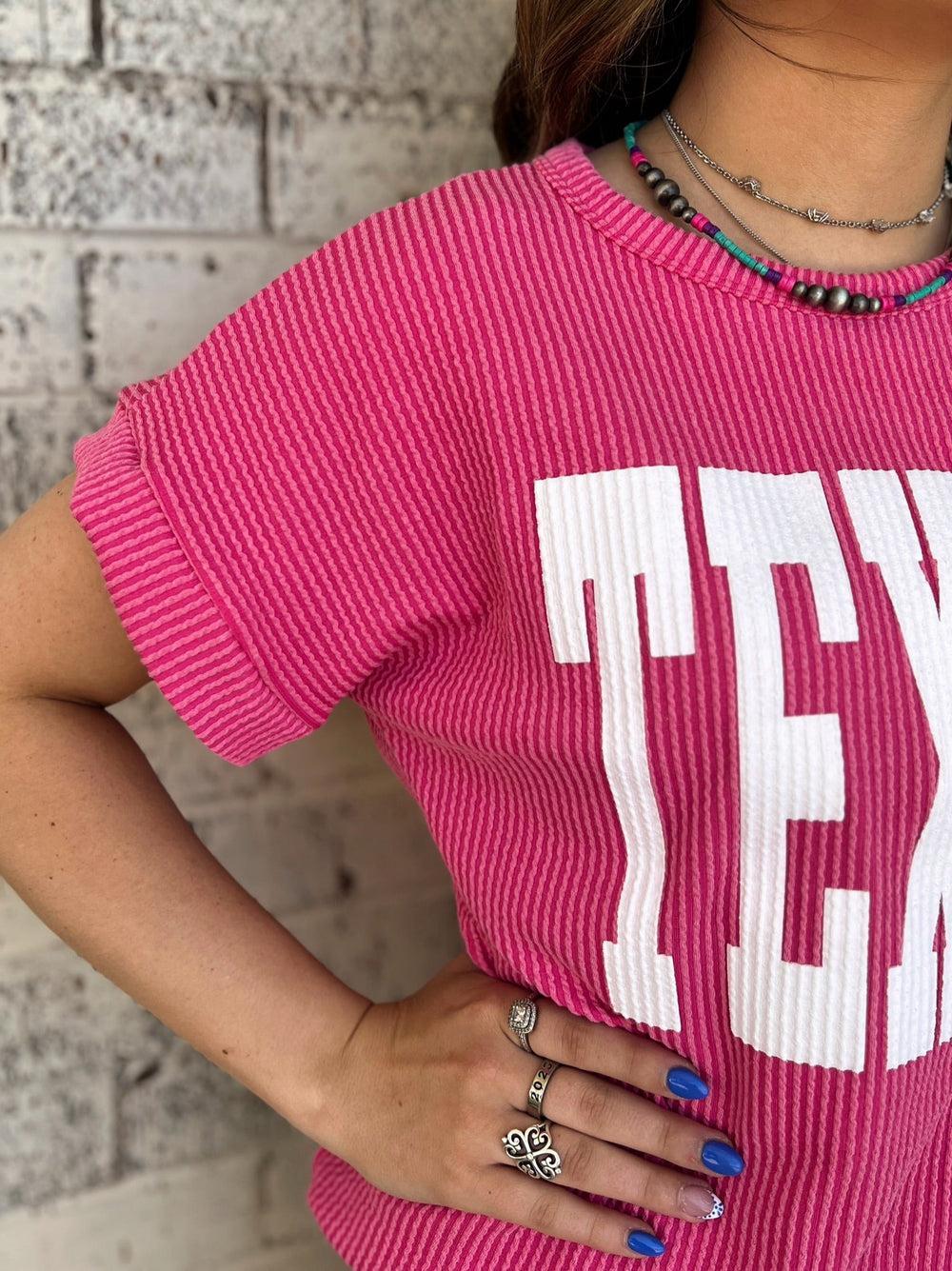 PLUS TEXAS Hot Pink Ribbed Top Product Image