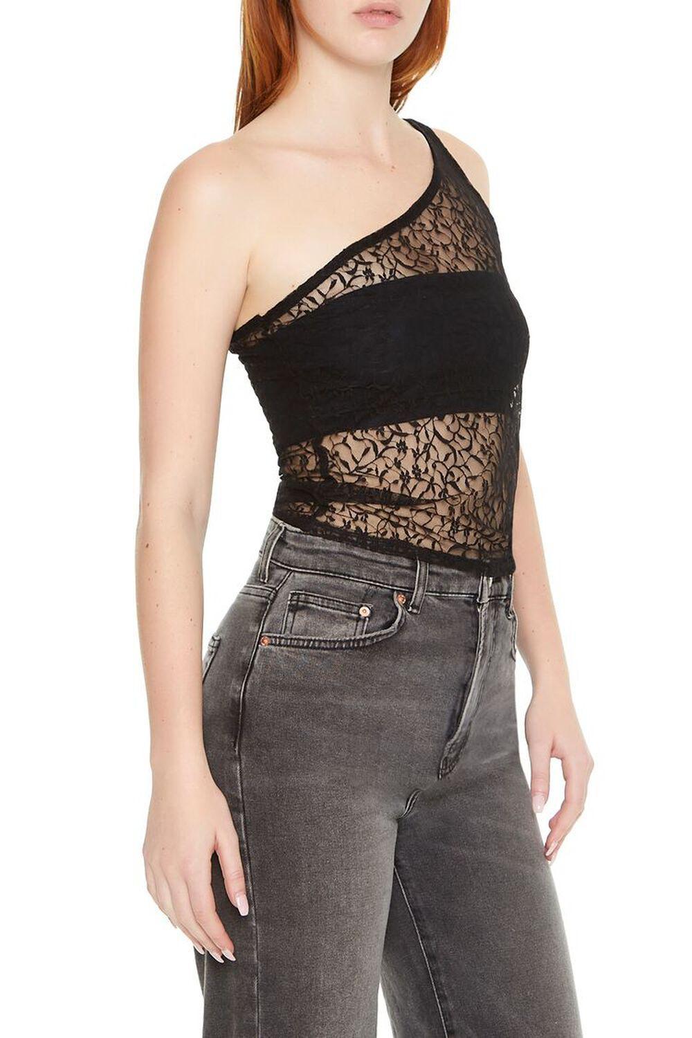 Sheer Lace One-Shoulder Top | Forever 21 Product Image