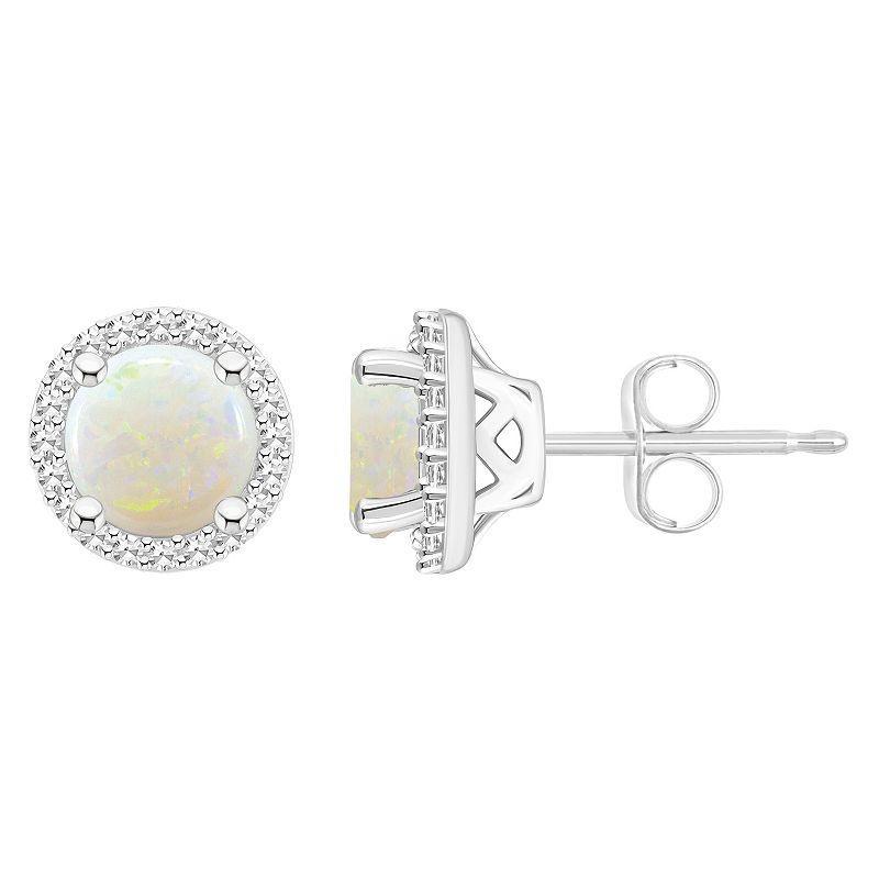 Celebration Gems Sterling Silver Gemstone & 1/5 Carat T.W. Diamond 6mm Halo Stud Earrings, Womens, Aquamarine Product Image