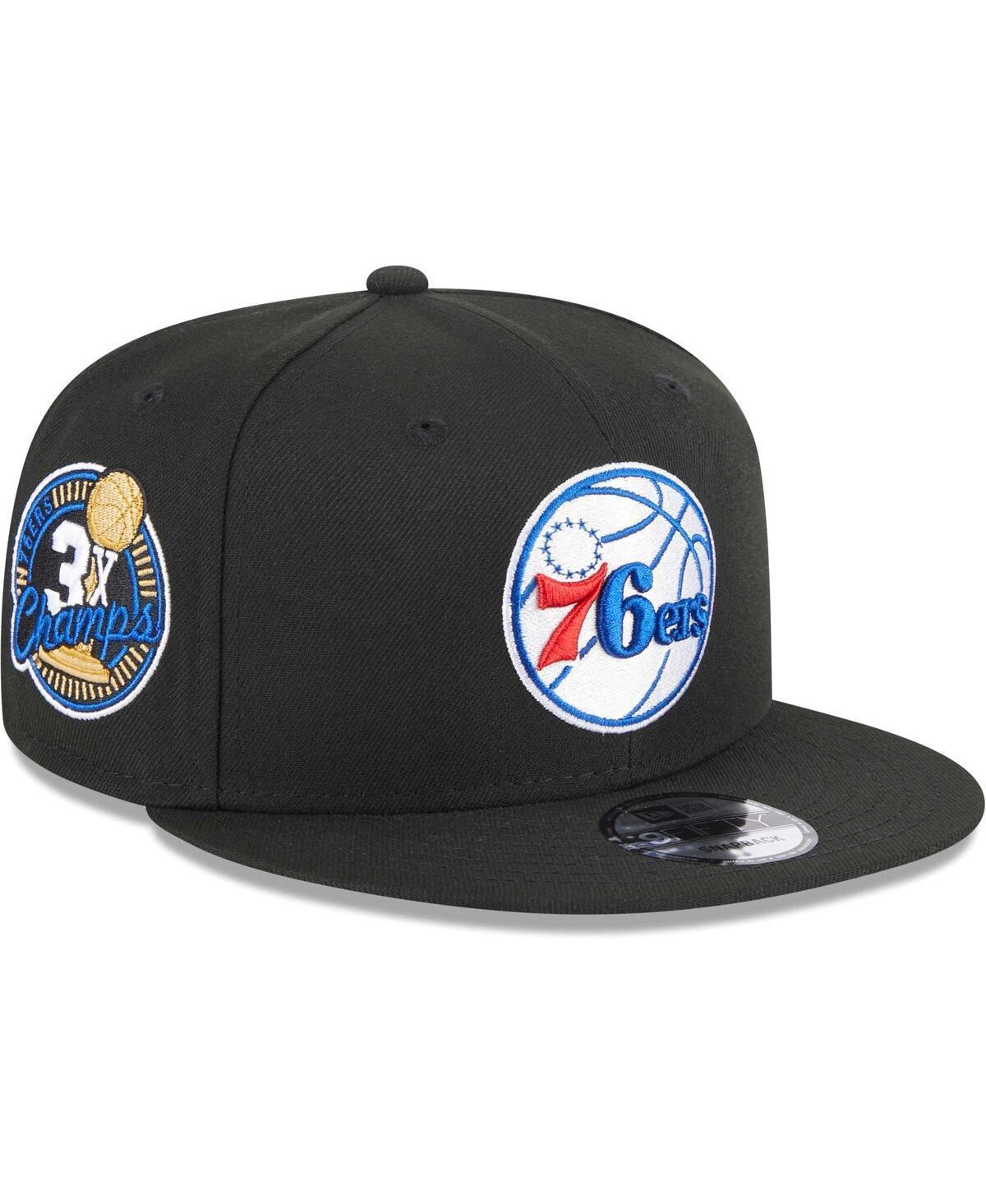 Mens New Era Black Philadelphia 76ers 3-Time Champions Commemorative Side Patch 9FIFTY Snapback Hat Product Image