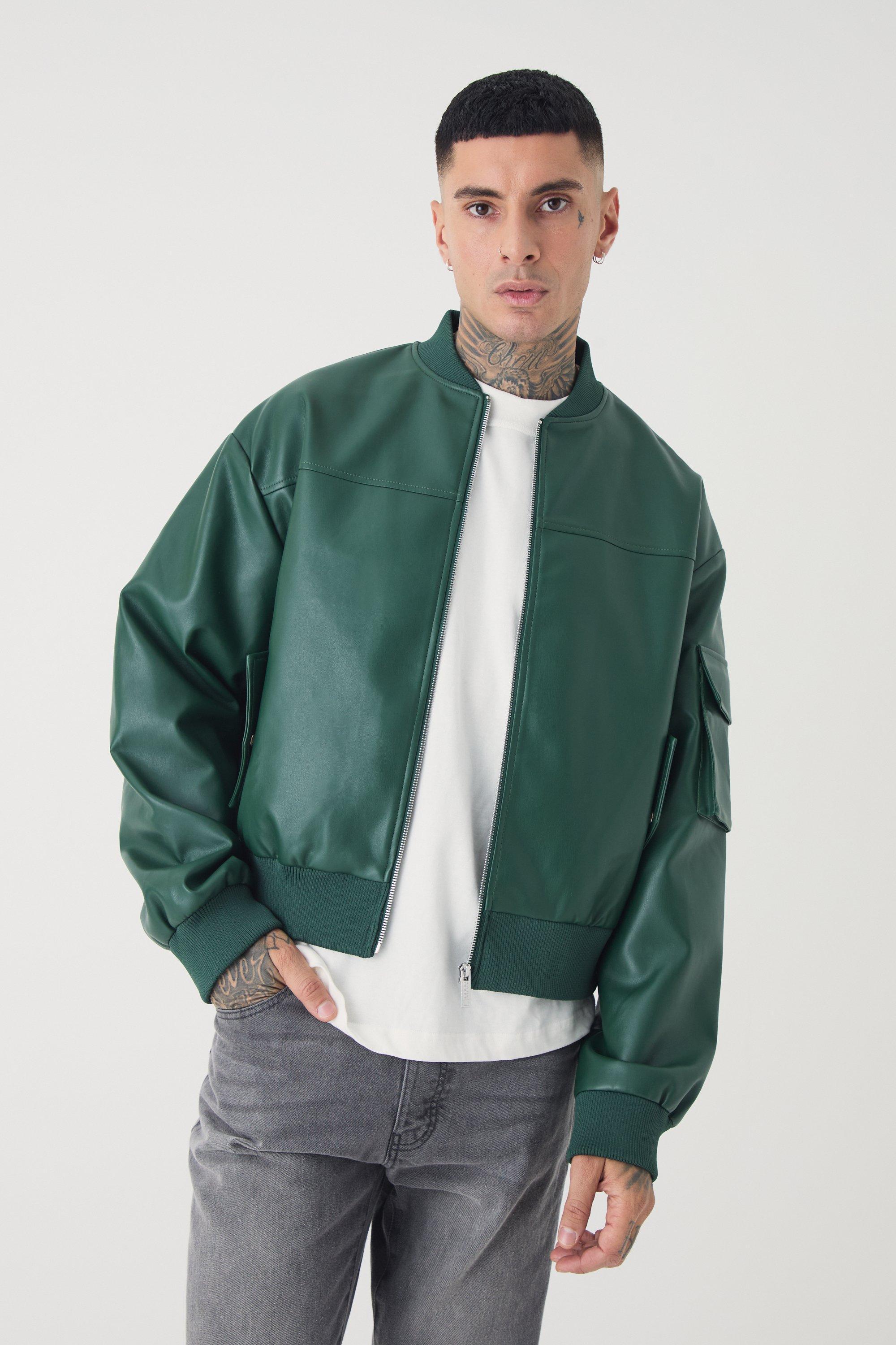 Tall PU Oversized Cargo Bomber Jacket | boohooMAN USA product image