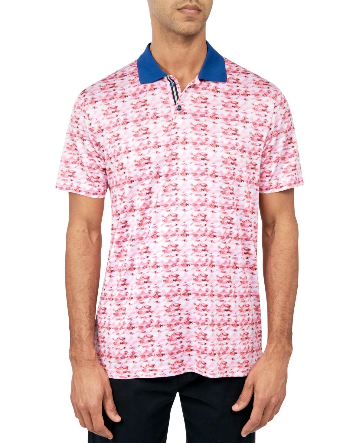 Society Of Threads Mens Regular Fit Fish Print Performance Polo Shirt Product Image