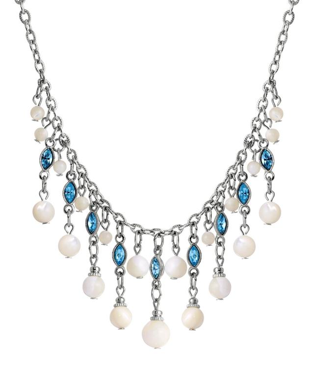 1928 Silver Tone Aqua Simulated Mother Of Pearl Necklace, Womens, White Product Image