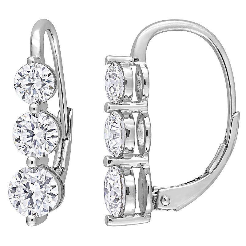 Stella Grace Sterling Silver 2 1/5 Carat T.W. Lab-Created Moissanite 3-Stone Leverback Earrings, Womens Product Image