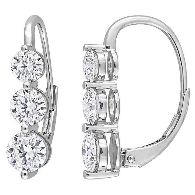 Stella Grace Sterling Silver 2 1/5 Carat T.W. Lab-Created Moissanite 3-Stone Leverback Earrings, Womens Product Image