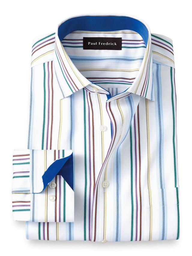 Slim Fit Non-iron Cotton Stripe Dress Shirt With Contrast Trim Product Image