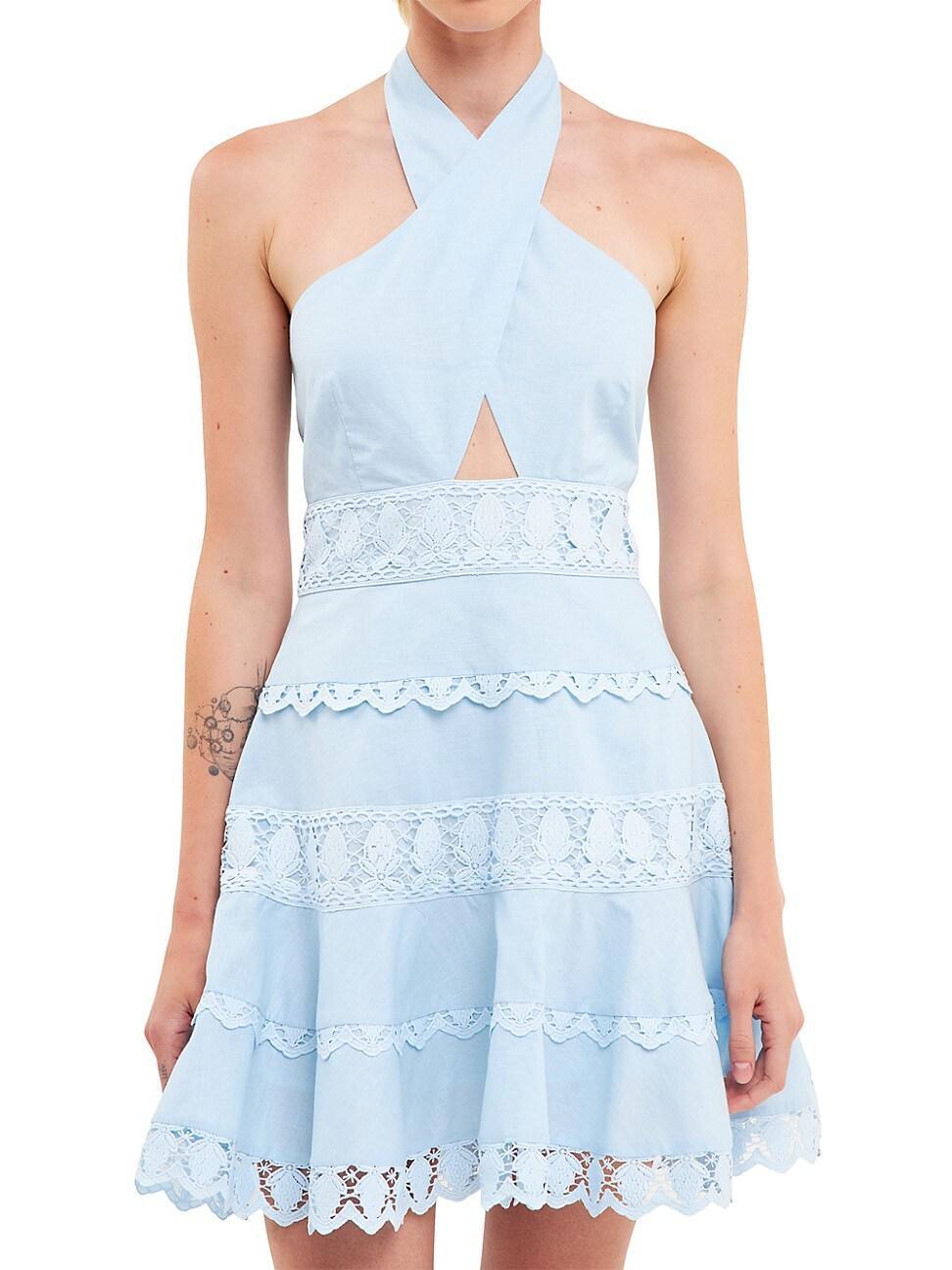 Womens Halter Neck Lace Trim Dress Product Image