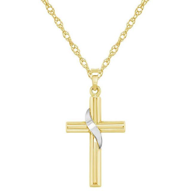 Two Tone 14k Gold Cross Pendant, Womens Product Image