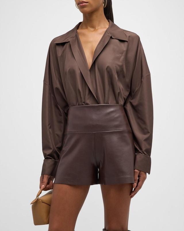 Norma Kamali Super Oversized Boyfriend NK Shirt Bodysuit (Chocolate) Women's Jumpsuit & Rompers One Piece Product Image