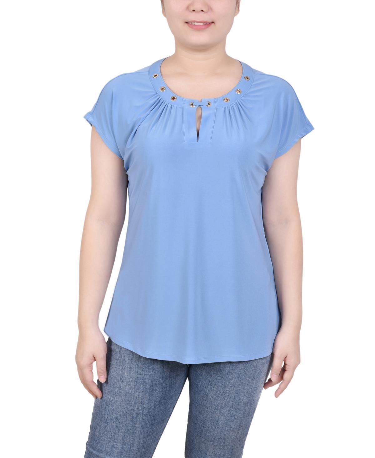 Ny Collection Petite Grommet Neck Knit Short Extended Sleeve Top Product Image