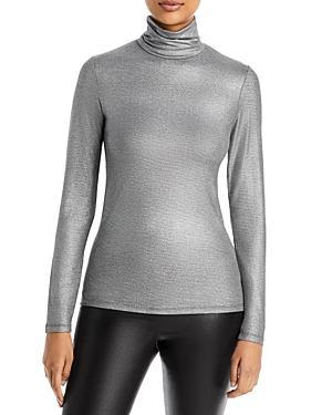 Womens Soft Touch Metallic Turtleneck Top Product Image