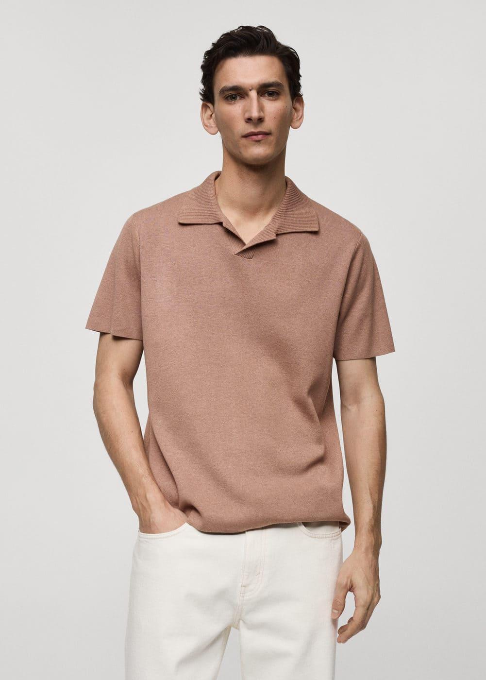 MANGO MAN - Textured knitted cotton polo shirt nudeMen Product Image