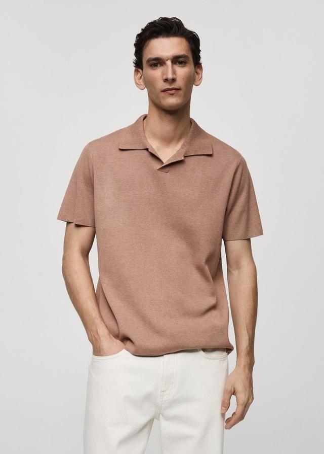 Textured knitted cotton polo shirt - Men | MANGO USA Product Image