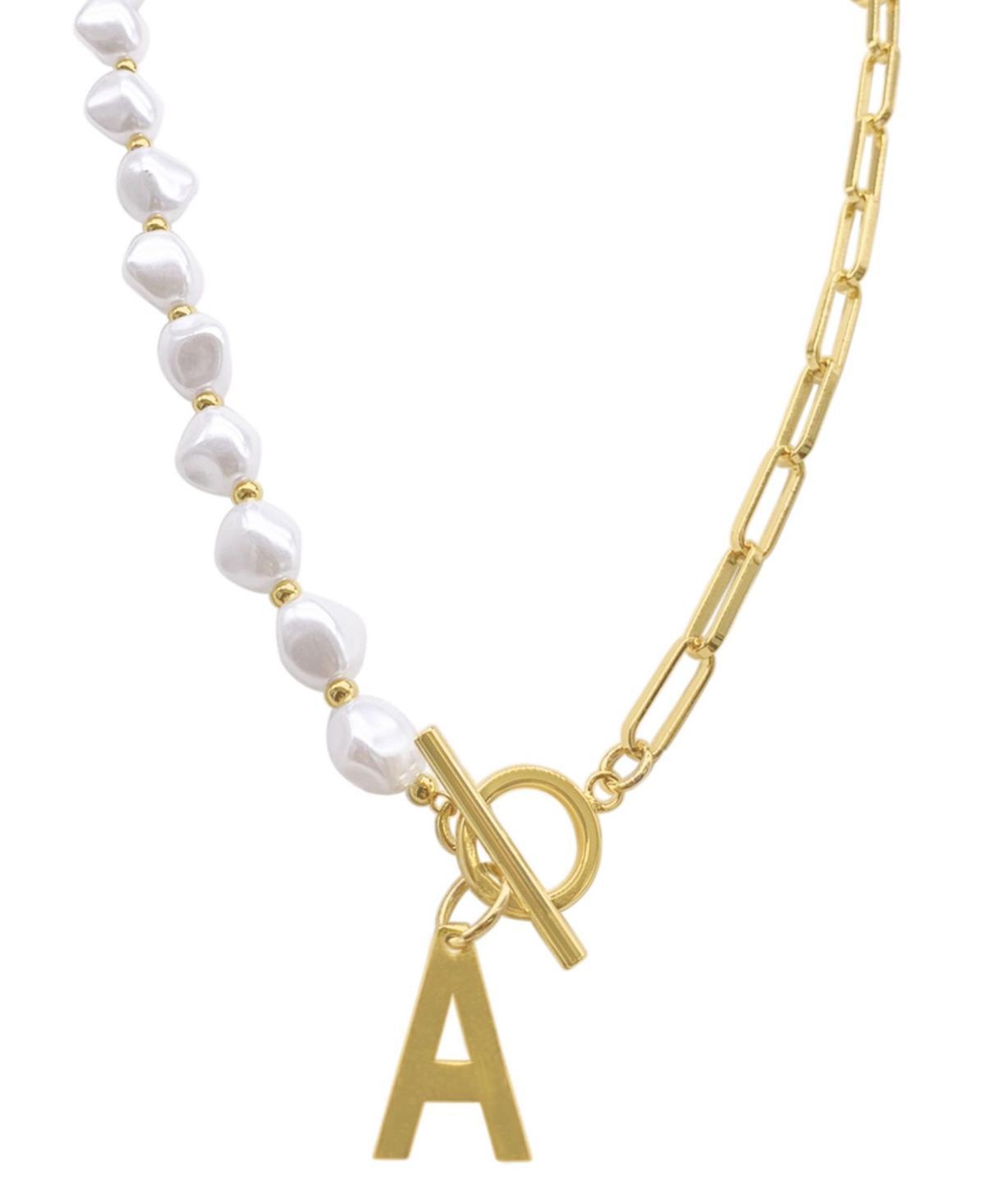 Adornia Simulated Pearl & Paperclip Chain Initial Toggle Necklace, Womens, Gold Product Image