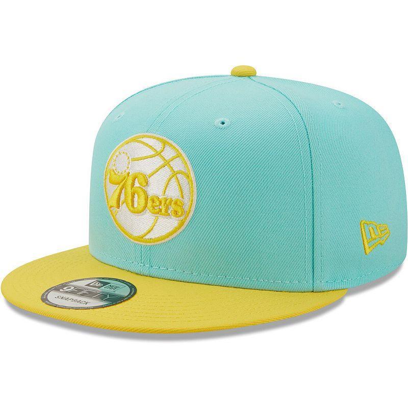 Mens New Era Turquoise/Yellow Philadelphia 76ers Color Pack 9FIFTY Snapback Hat, Turquoise/Blue Product Image