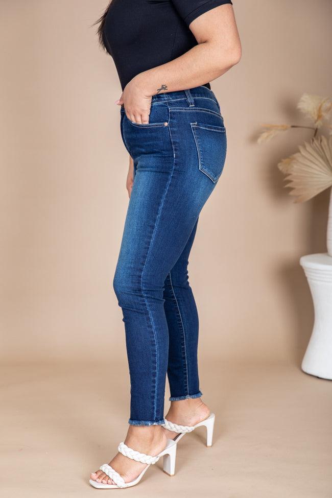 Mary Frayed Edge Dark Wash Skinny Jeans FINAL SALE Product Image