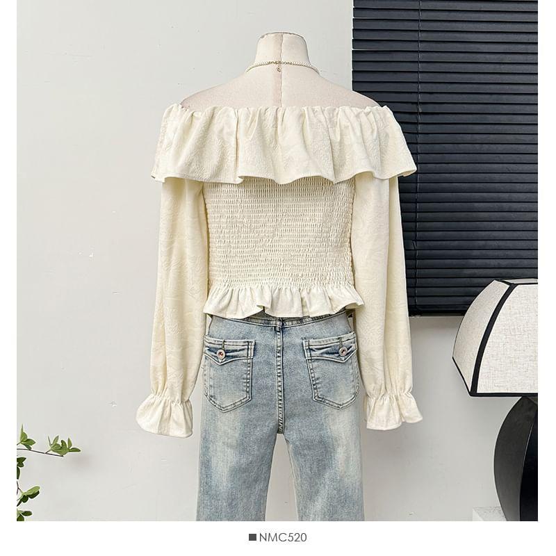 Ruffled Off-Shoulder Button-Up Crop Blouse Product Image