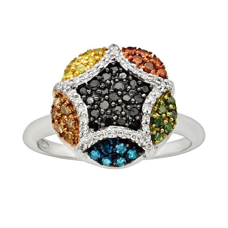 Jewelexcess Sterling Silver Seven-Tone 1/2-ct. T.W. Diamond Cluster Ring, Womens Multicolor Product Image