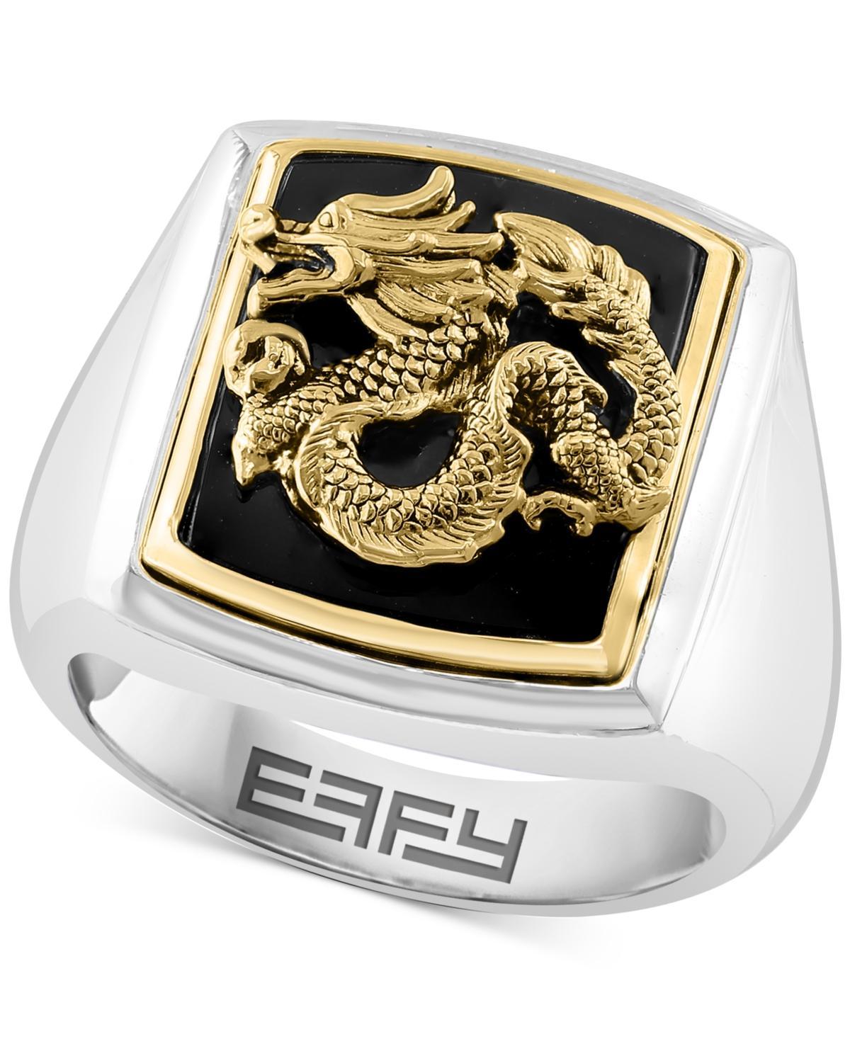 Effy Mens Onyx Dragon Signet Ring in Sterling Silver & 14k Gold-Plate Product Image