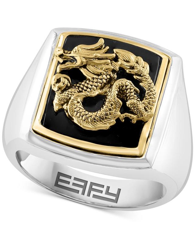 Effy Mens Onyx Dragon Signet Ring in Sterling Silver & 14k Gold-Plate Product Image