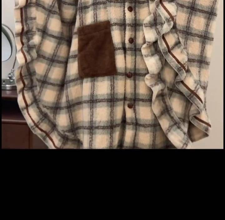 Plaid Bear Ear Hooded Button Robe Product Image