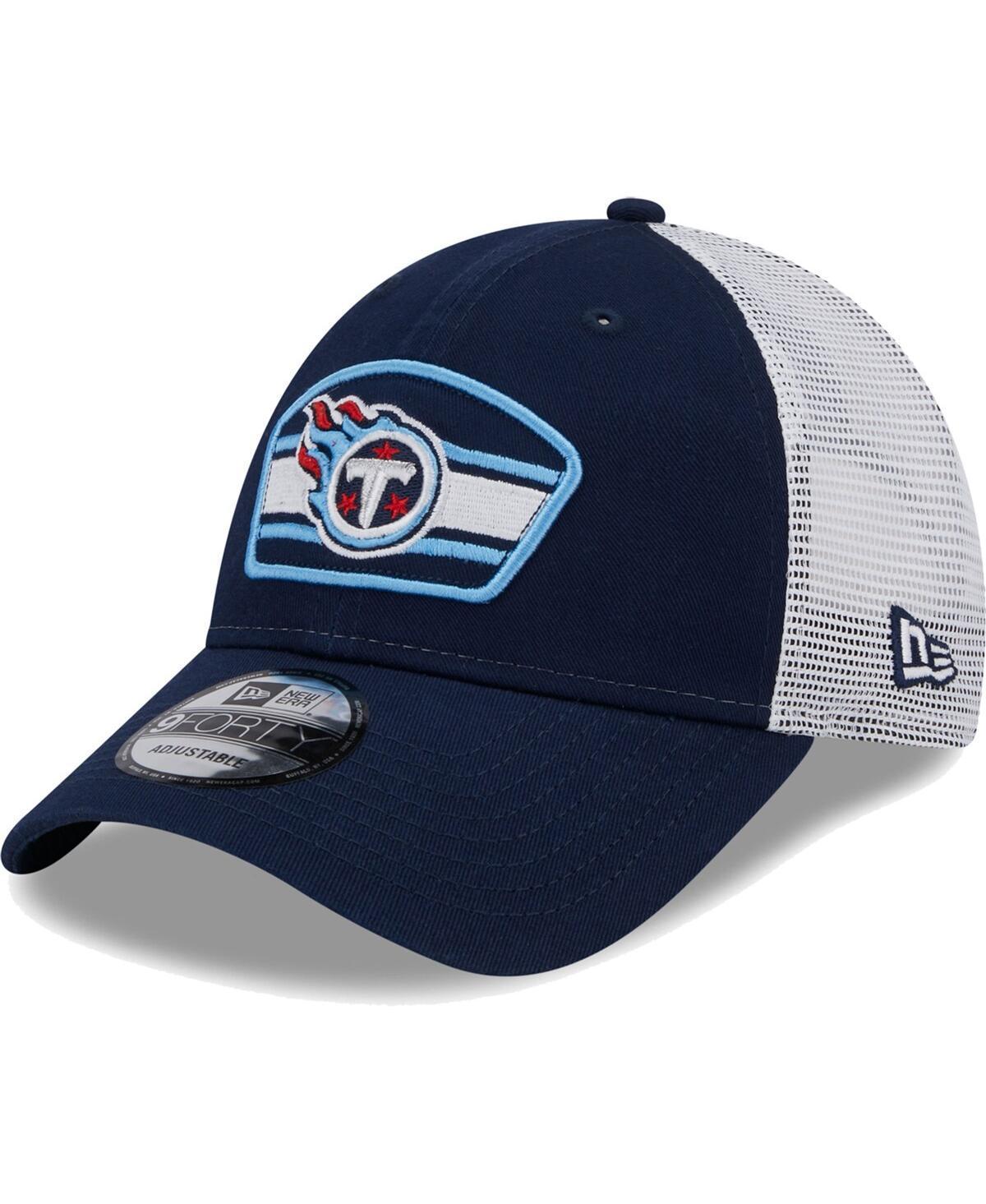 Men's New Era Navy/White Tennessee Titans Logo Patch Trucker 9FORTY Snapback Hat Product Image