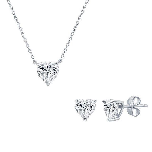 Argento Bella Sterling Silver Cubic Zirconia Birthstone Heart Necklace & Stud Earring Set, Womens April Product Image