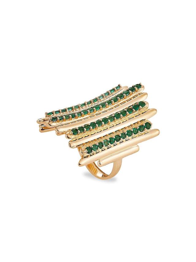 Womens Grass 18K Yellow Gold & Emerald Fence Ring Product Image