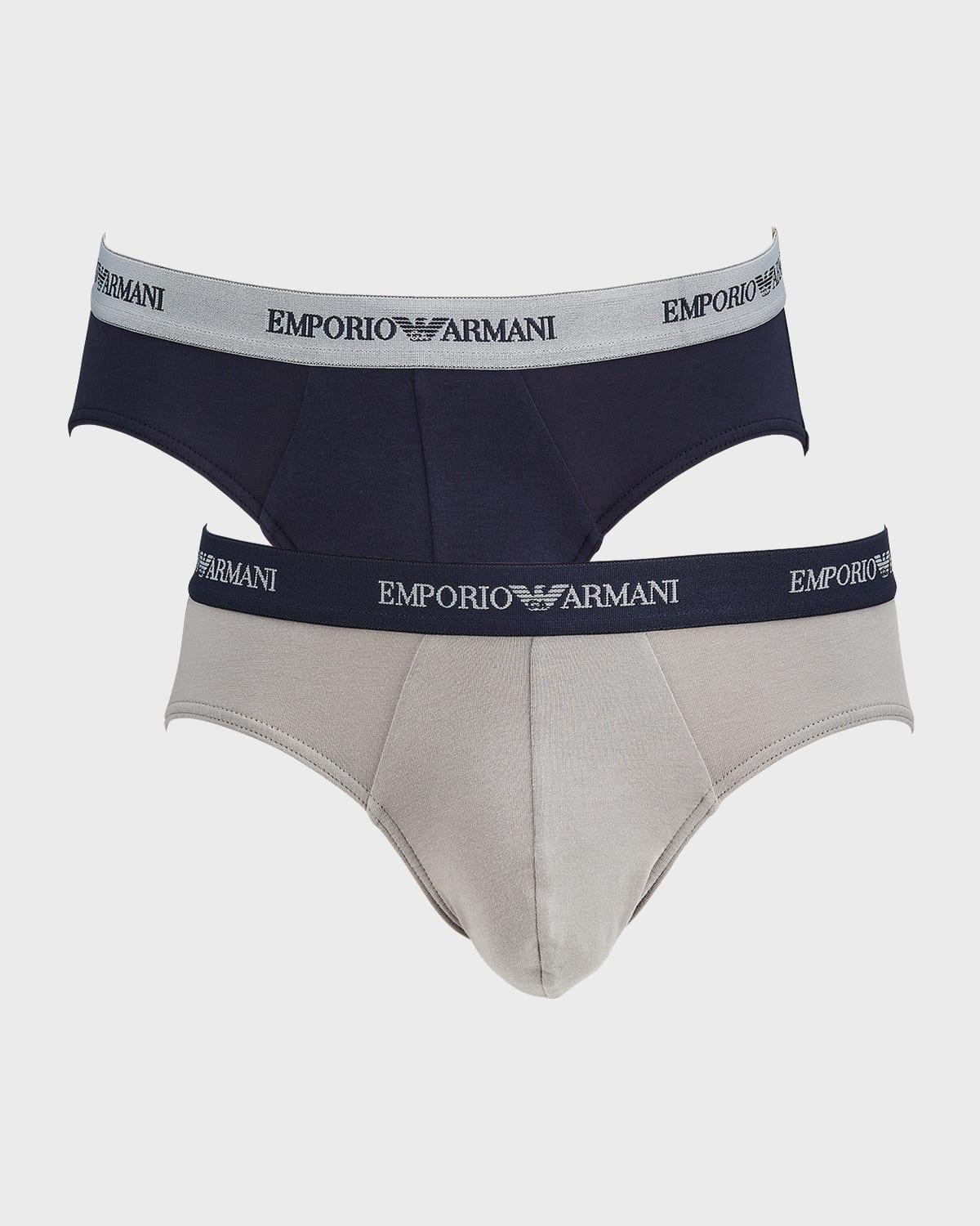 Emporio Armani Men's 2-Pack Stretch Cotton Briefs - Size: LARGE - BLACK AND GREY Product Image