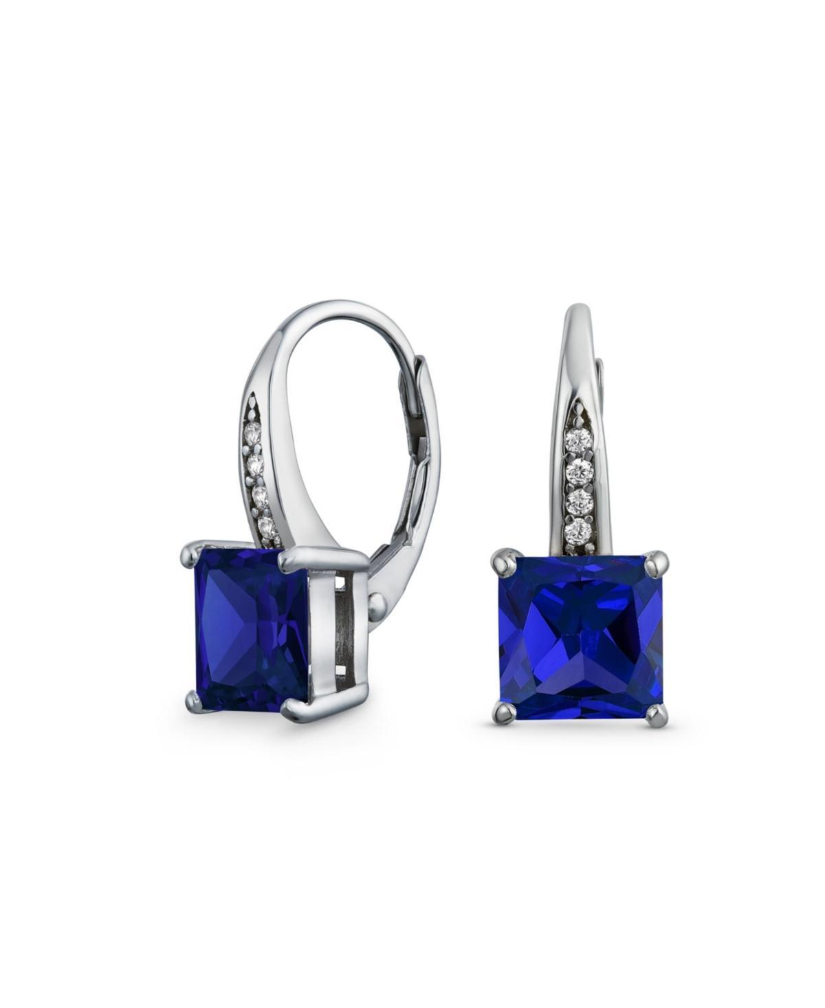 Bling Jewelry Holiday Classic 2CT Solitaire Cubic Zirconia Princess Cut Square Pave Drop Lever back Earrings For Women .925 Sterling Silver - Blue sep Product Image