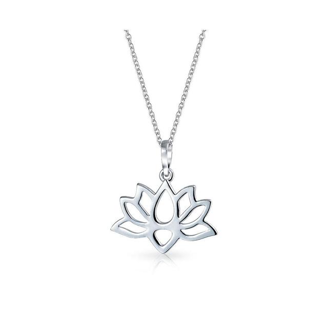 Lotus Flower Blossom Cut Out Pendant Necklace For Women For Girlfriend For Yogi .925 Sterling Silver With Chain Product Image