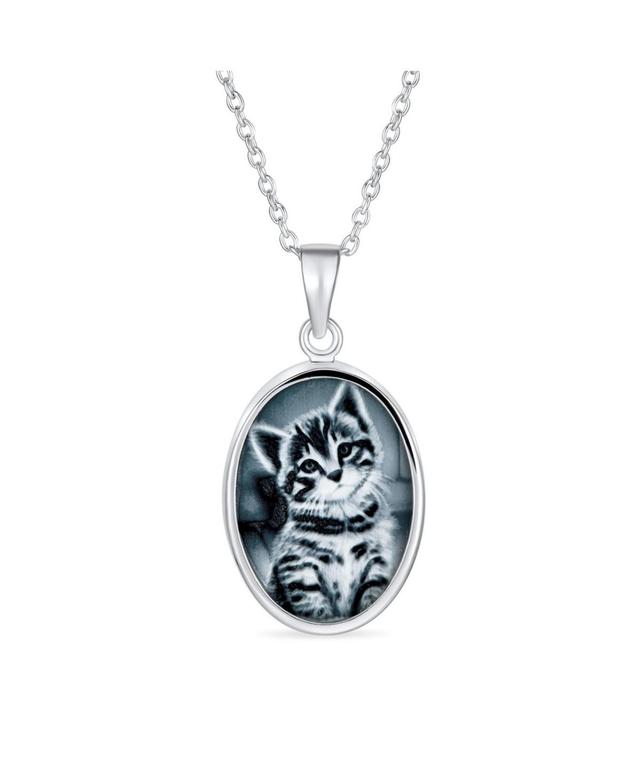 Simulated Black Onyx Sitting Two Tone Kitten Kitty Cat Portrait Cameo Pendant Necklace For Women Teen .925 Sterling Silver Product Image