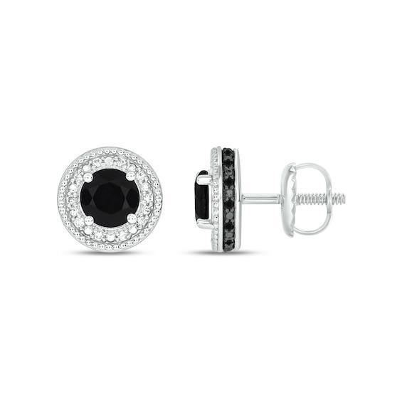 Men's 6.0mm Onyx and 1/4 CT. T.w. Black and White Diamond Frame Stud Earrings in 10K White Gold Product Image