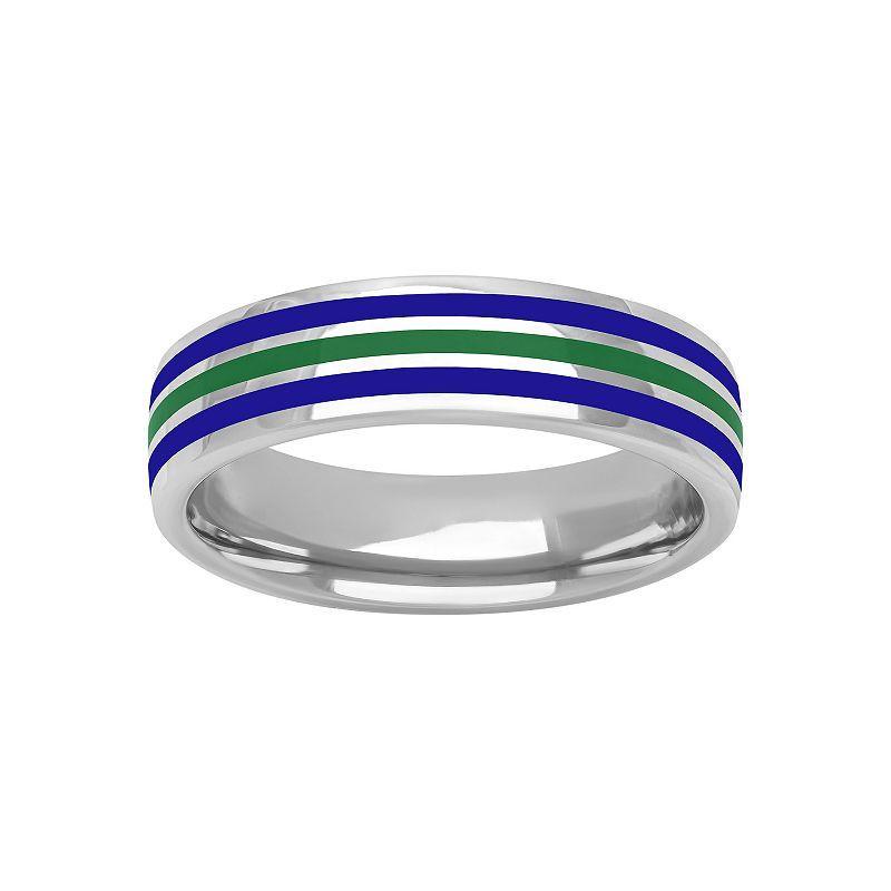 AXL Sterling Silver Ceramic Striped Mens Ring Blue Green Product Image