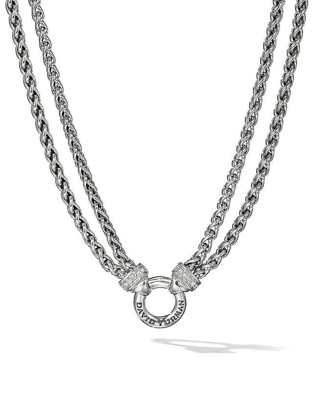 Womens Double Wheat Chain Necklace with Pav Diamonds Product Image