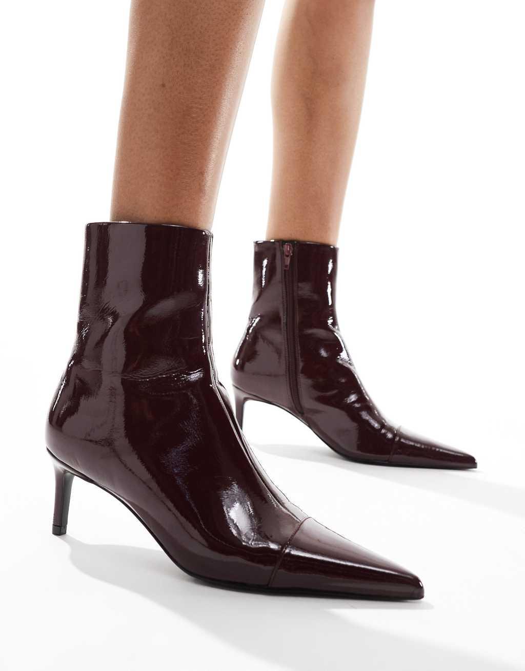 ASOS DESIGN Rosalie kitten heel mid boots in burgundy Product Image