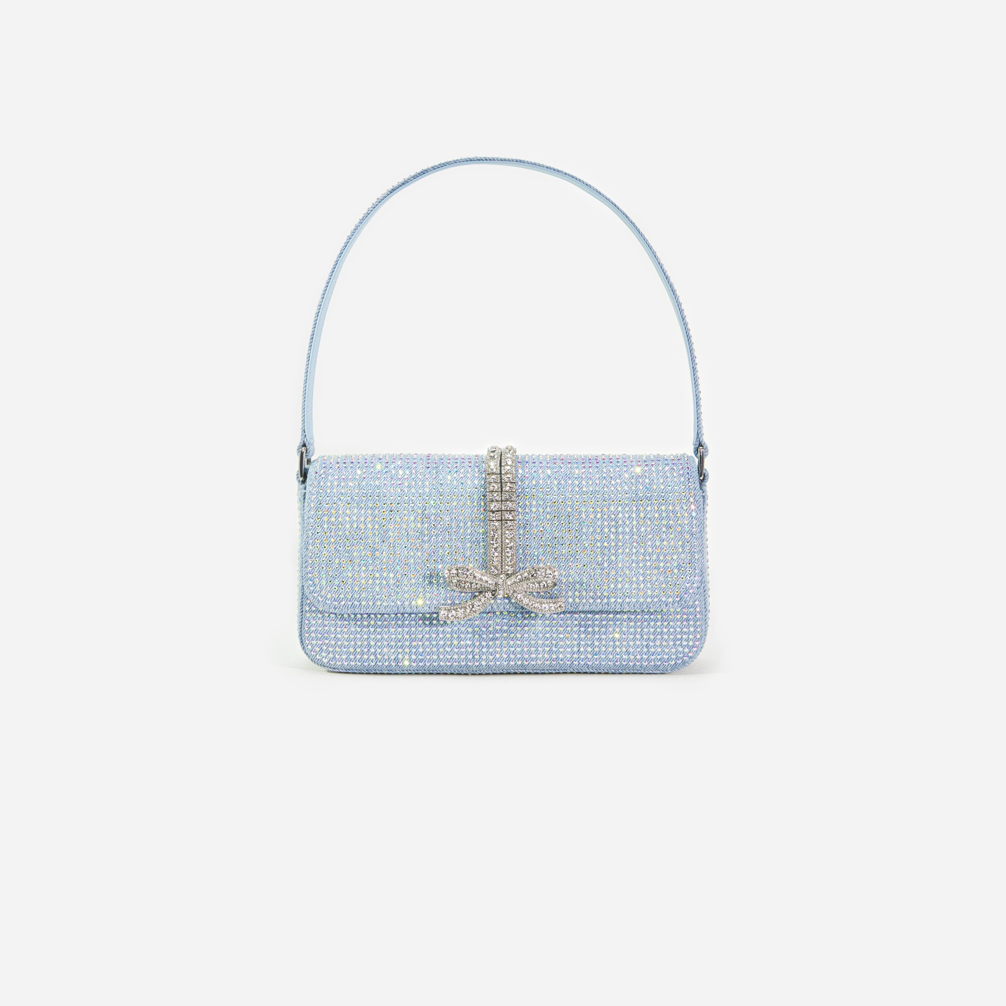 Blue Rhinestone Denim Baguette Bag Product Image