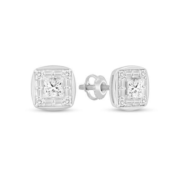 Men's 1/2 CT. T.w. Square-Cut Diamond Framed Stud Earrings in 10K White Gold Product Image