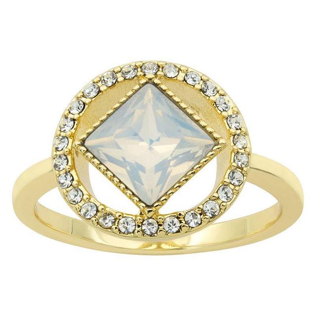 Brilliance Gold Tone Simulated Opal Open Halo Square Ring, Womens White Product Image