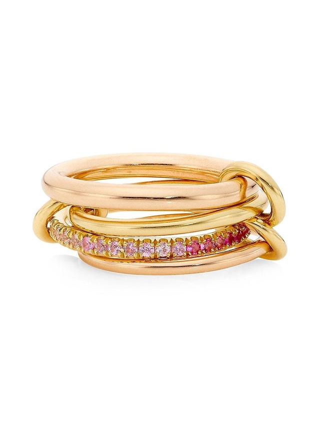 Womens Two-Tone 18K Gold & Pink Sapphires Linked Rings Product Image